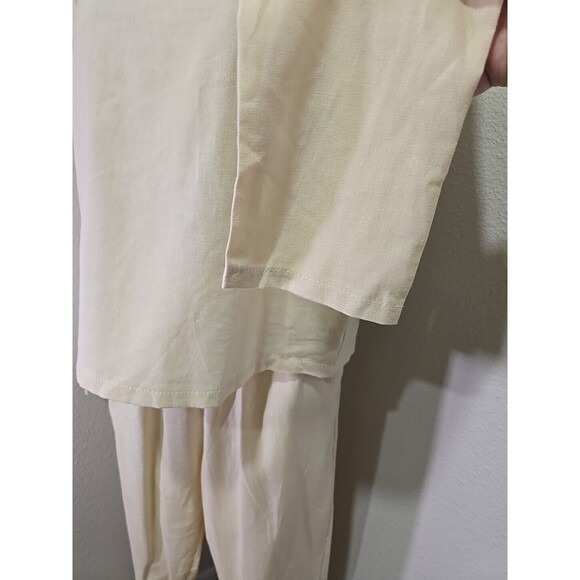 Ivory Cotton Blend Top Pants Set Womens Lg Cream Twill Long Sleeve Quiet Luxury - Picture 3 of 14